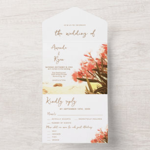 Orange Oleander Flowers Tropical Beach Wedding All In One Invitation