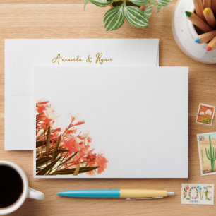 Orange Oleander Tropical Flowers Wedding  Envelope