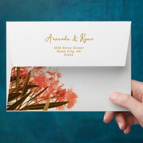 Orange Oleander Tropical Flowers Wedding  Envelope