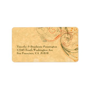 Orange & Olive Floral Swirls Wedding Address Label by Jamene at Zazzle