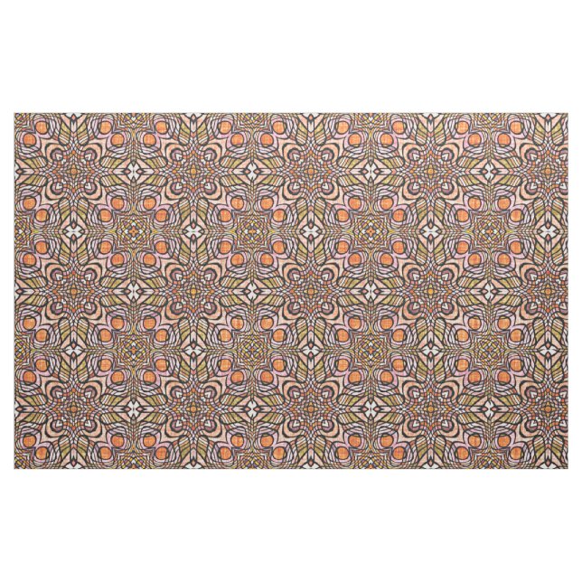 Orange Olive Green Retro Chic Nouveau Deco Pattern Fabric (Fat Quarter)