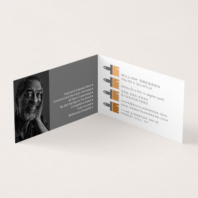 Orange Ombre Brushes, Painter & Decorator Photo Business Card (Inside)
