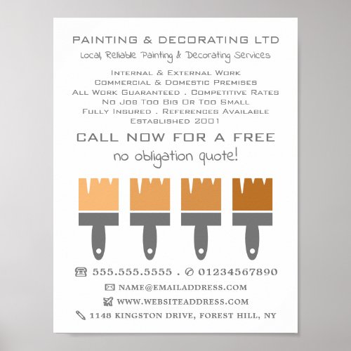Orange Ombre Brushes Painter  Decorator Poster