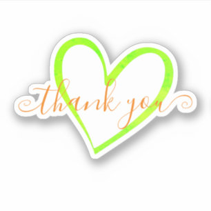 Orange Ombre Calligraphy Thank You Name Heart Sticker