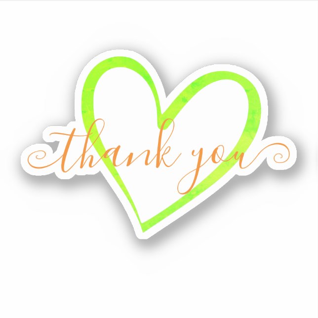 Orange Ombre Calligraphy Thank You Name Heart Sticker (Front)