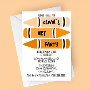 Orange Ombre Crayons Art Birthday Party Invitation