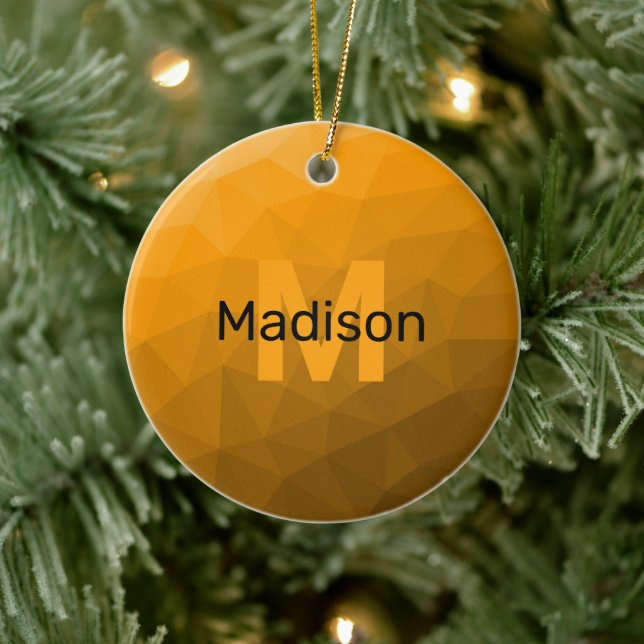 Orange ombre geometric mesh pattern Monogram Ceramic Ornament (Tree)