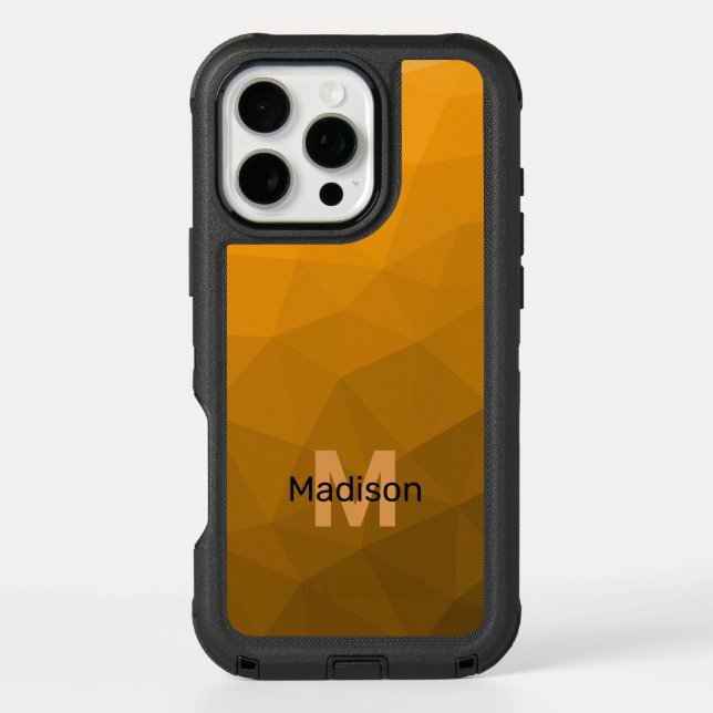 Orange ombre geometric mesh pattern Monogram Otterbox iPhone Case (Back)
