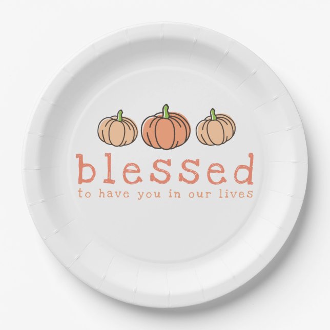 Orange Ombre Pumpkins Blessed Thanksgiving Dinner Paper Plates (Front)