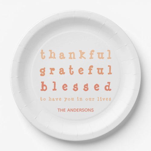 Orange Ombre Thankful Blessed Thanksgiving Dinner Paper Plates