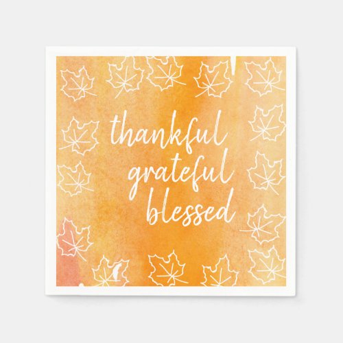 Orange Ombre Watercolor Blessed Thanksgiving Napkins