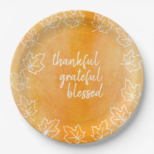 Orange Ombre Watercolor Blessed Thanksgiving Paper Plates