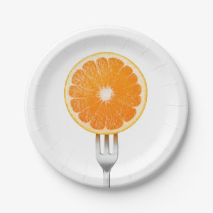 Orange on a fork paper plates