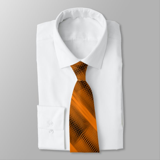 Orange On Black Futuristic Abstract Pattern Art Neck Tie (Tied)