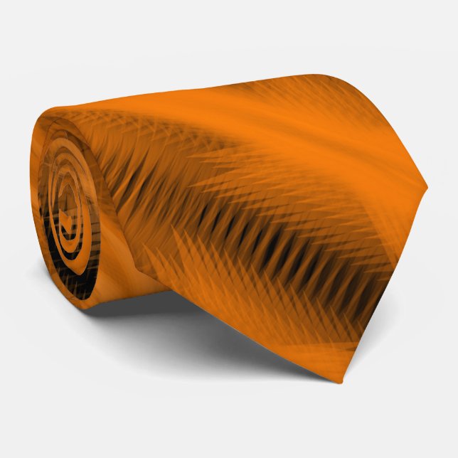 Orange On Black Futuristic Abstract Pattern Art Neck Tie (Rolled)