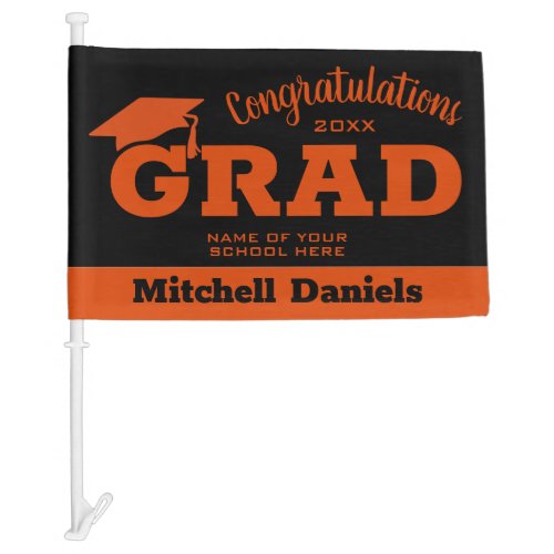 Orange on Black Graduation Car Flag