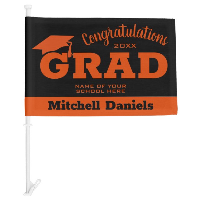 Orange on Black Graduation Car Flag (Front)