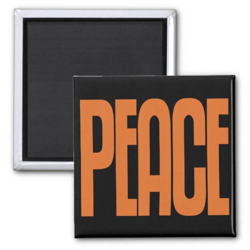 Orange on Black Peace Magnet Text Design Magnet