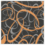 Orange on Black Retro Shapes Pattern Fabric