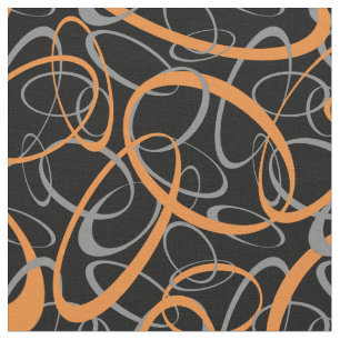 Orange on Black Retro Shapes Pattern Fabric