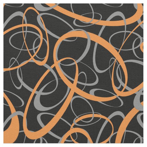 Orange on Black Retro Shapes Pattern Fabric