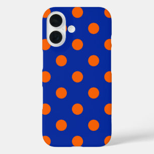 Orange On Blue Polka Dots Pattern Design iPhone 16 Case