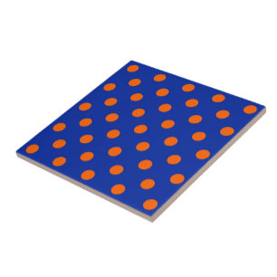 Orange On Blue Polka Dots Pattern Design  Ceramic Tile