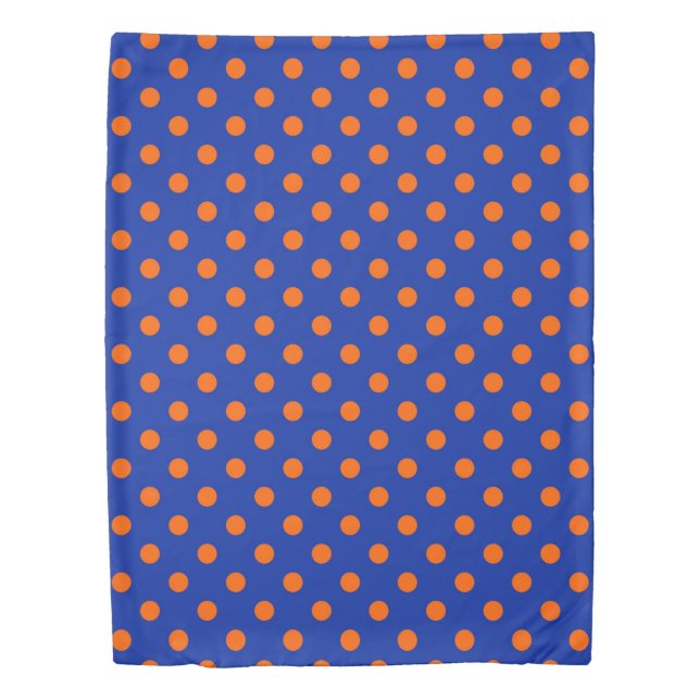 Orange On Blue Polka Dots Pattern Design  Duvet Cover (Front)