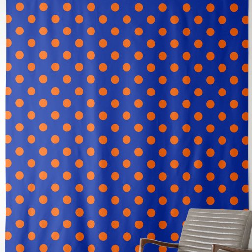 Orange On Blue Polka Dots Pattern Design  Fabric