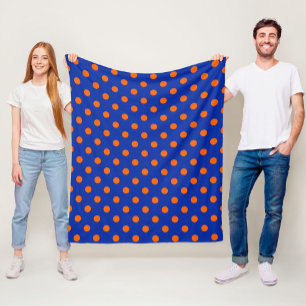 Orange On Blue Polka Dots Pattern Design  Fleece Blanket