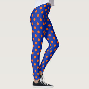 Orange On Blue Polka Dots Pattern Design Leggings