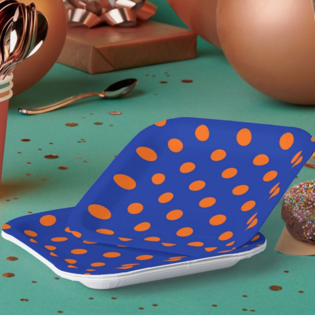 Orange On Blue Polka Dots Pattern Design  Paper Plates (Creator Uploaded)