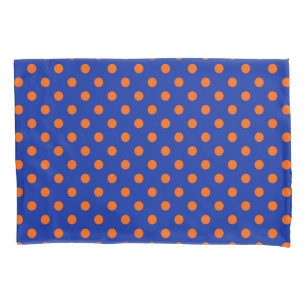 Orange On Blue Polka Dots Pattern Design Pillow Case