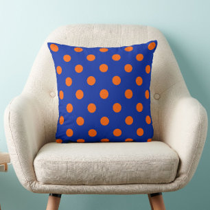 Orange On Blue Polka Dots Pattern Design Throw Pillow