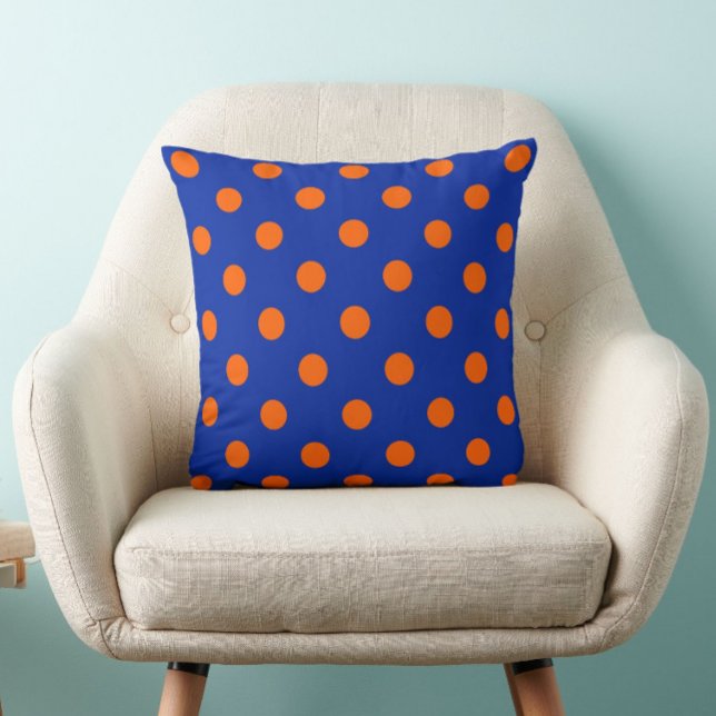 Orange On Blue Polka Dots Pattern Design  Throw Pillow (Creator Uploaded)