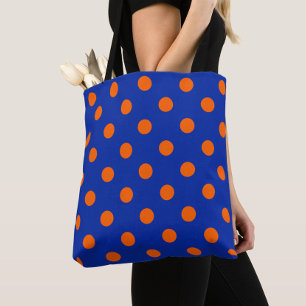 Orange On Blue Polka Dots Pattern Design Tote Bag