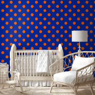 Orange On Blue Polka Dots Pattern Design Wallpaper