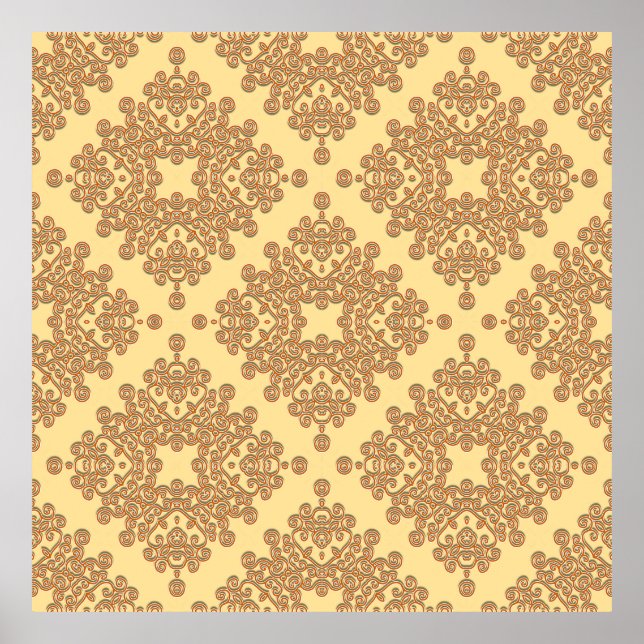orange on cream arabesque design poster (Front)