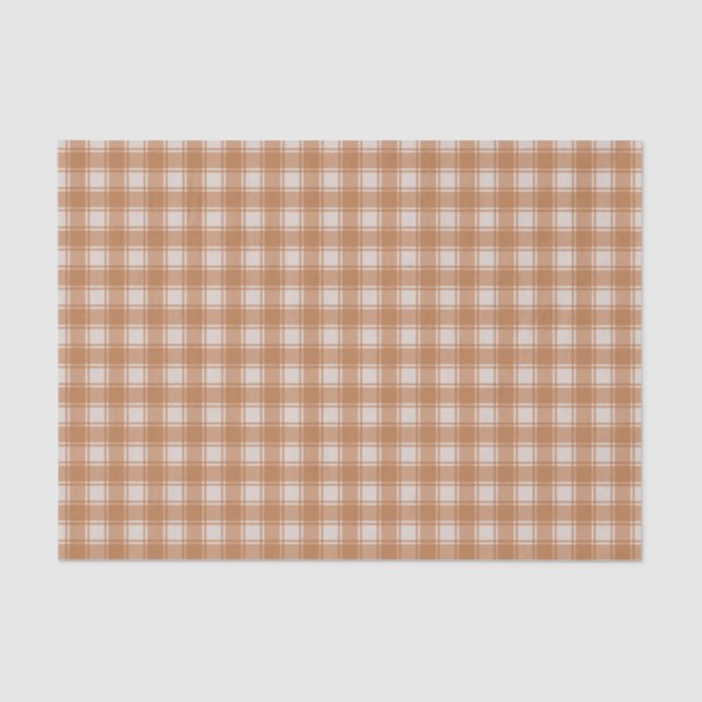 Orange on Cream Gingham Plaid Buffalo Checker Tissue Paper (Front)