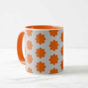 Orange on Gray Retro Flower Art Mug Cup