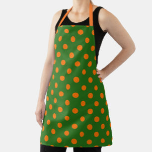 Orange On Green Polka Dots Pattern Design Apron