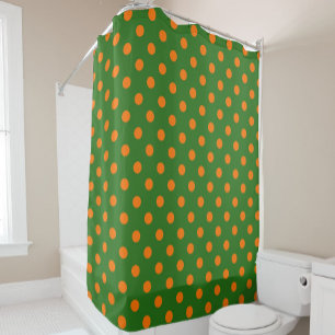 Orange On Green Polka Dots Pattern Design Shower Curtain
