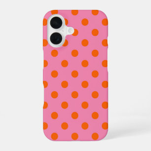 Orange On Pink Polka Dots Pattern Design iPhone 16 Case