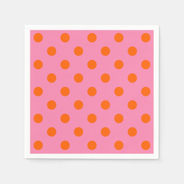 Orange On Pink Polka Dots Pattern Design Napkins (Front)
