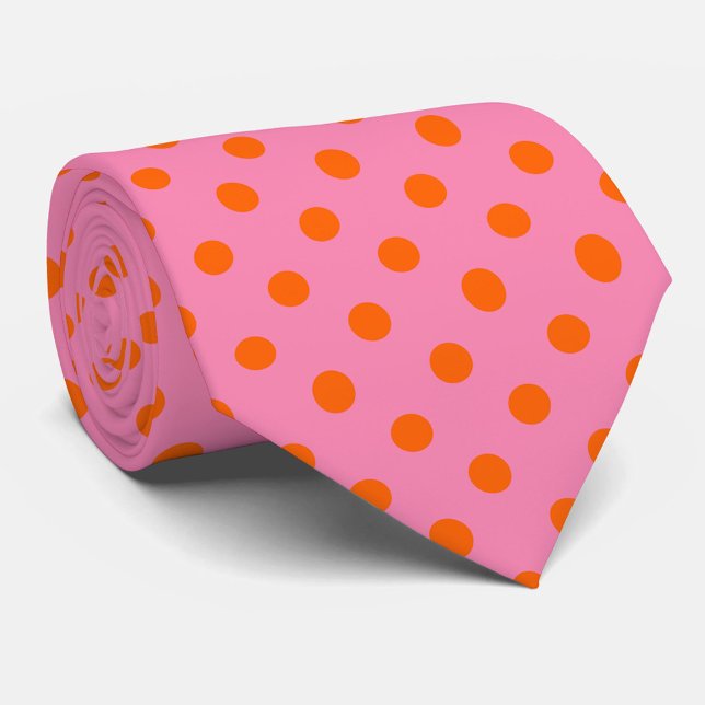 Orange On Pink Polka Dots Pattern Design Neck Tie (Creator Uploaded)