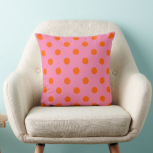 Orange On Pink Polka Dots Pattern Design Throw Pillow