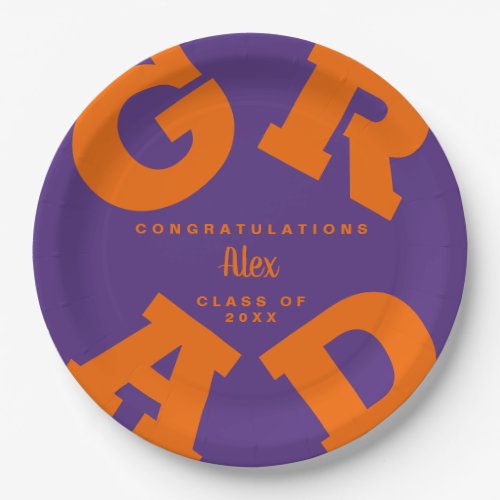 Orange on Purple Graduation Personalized Paper Plates