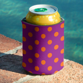 Orange On Purple Polka Dots Pattern Design Can Cooler