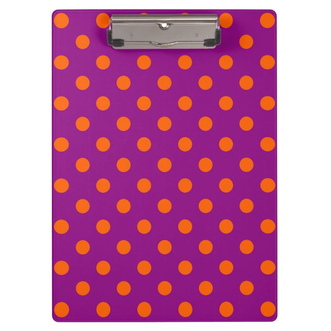 Orange On Purple Polka Dots Pattern Design Clipboard (Front)