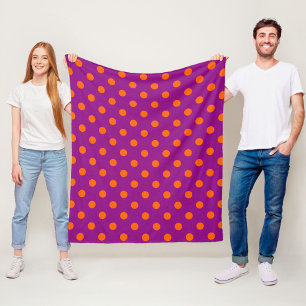 Orange On Purple Polka Dots Pattern Design Fleece Blanket